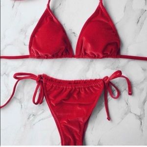 Sexy red velvet bikini